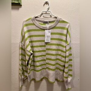 Striped Lime Green Women's Crew Neck Sweater